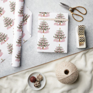 Pink Christmas Tree Wrapping Paper