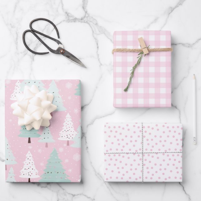 Pink Christmas Tree  Wrapping Paper Sheets (Front)