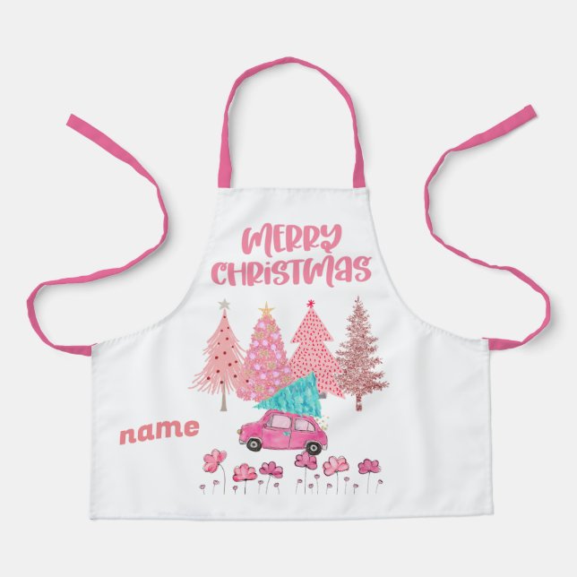 Pink Christmas Trees Apron (Front)