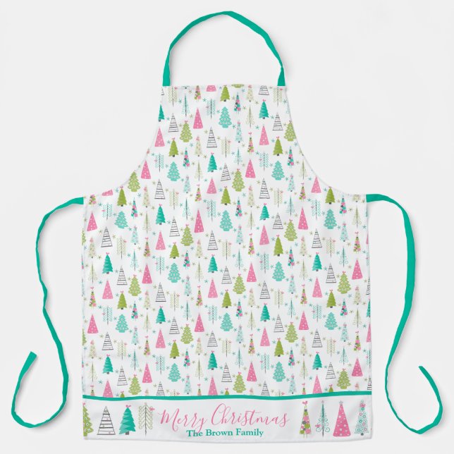 Pink Christmas Trees Apron (Front)