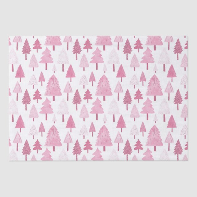 Pink Christmas Trees Fun Modern Holiday Tissue Paper (Front)