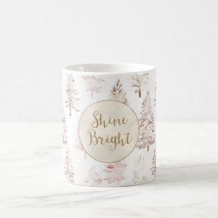 Pink Christmas Trees Gold Glitter Shine Bright Coffee Mug