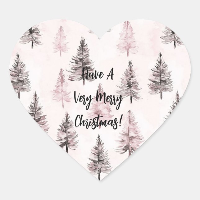 Pink Christmas Trees Heart Sticker (Front)