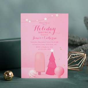 Pink Christmas Trees Holiday Brunch Party Invitation