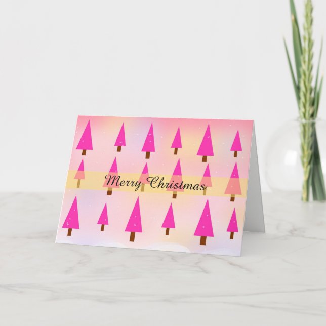 Pink Christmas Trees Holiday Card (Front)