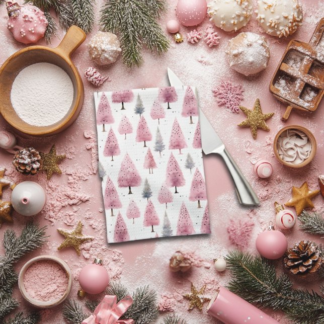 Pink Christmas Trees Kitchen Towel (Creator Uploaded)