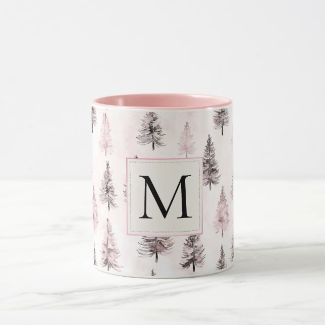 Pink Christmas Trees Monogram Mug (Center)