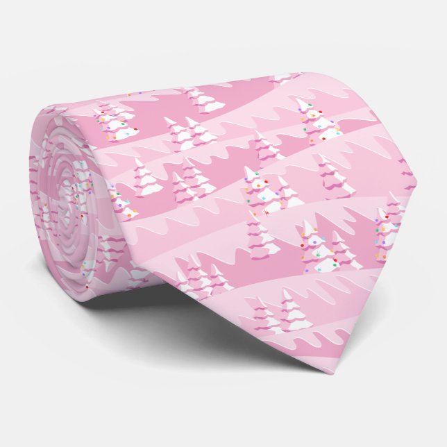Pink Christmas Trees Neck Tie (Rolled)
