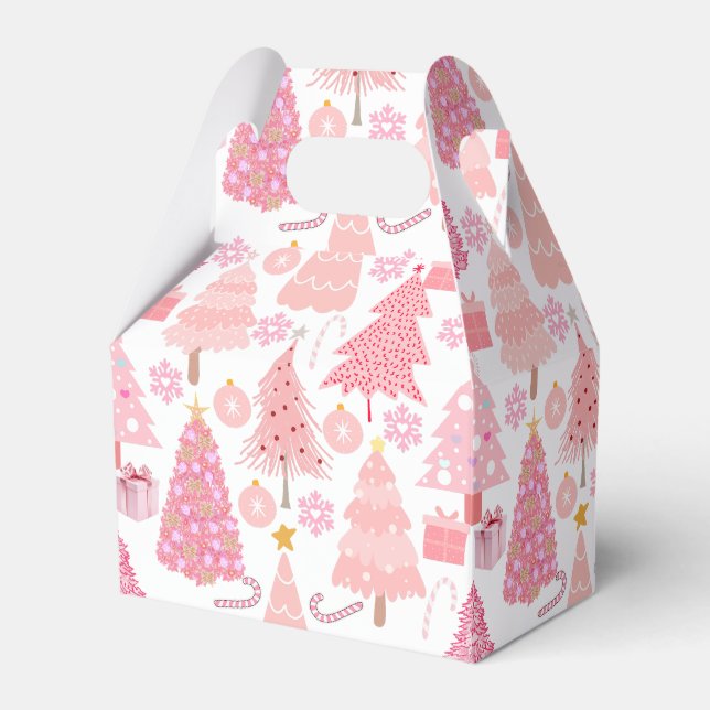 Pink Christmas Trees Pattern Favor Boxes (Front Side)