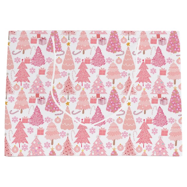 Pink Christmas Trees Pattern Large Gift Bag (Front)
