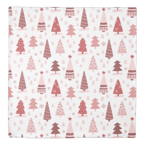 Pink Christmas Trees Pattern Vintage Christmas Duvet Cover