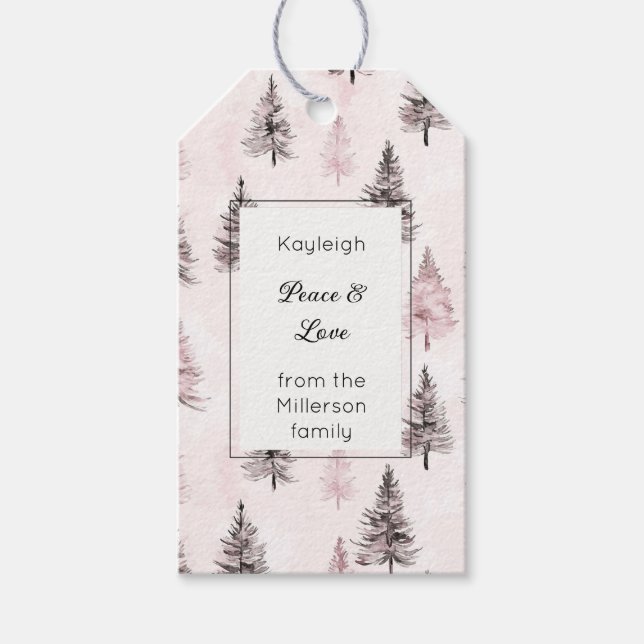 Pink Christmas Trees Rectangle   Gift Tags (Front)