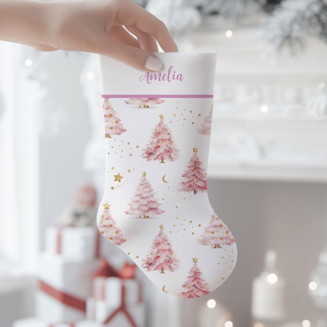 Pink Christmas Trees  Small Christmas Stocking (Pink Christmas Trees Stocking)
