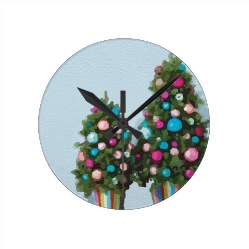 Pink Christmas Trees Super Cute Collection Round Wallclocks