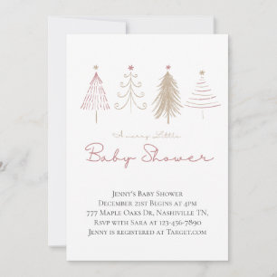 Pink Christmas Trees Winter Pines Baby Shower Invitation