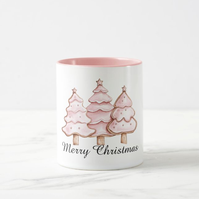 Pink Christmas Trees with Gold Stars Mug (Center)