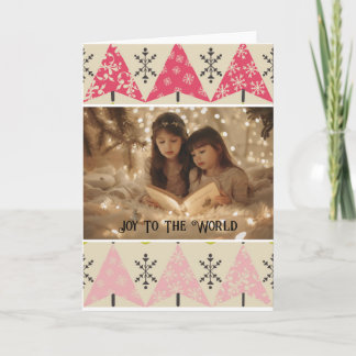 Pink Christmas trees with snowflakes Card