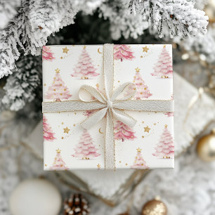 Pink Christmas Trees Wrapping Paper