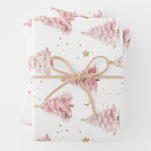Pink Christmas Trees Wrapping Paper Sheets