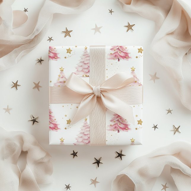 Pink Christmas Trees Wrapping Paper Sheets (Pink Christmas Trees Wrapping Paper)