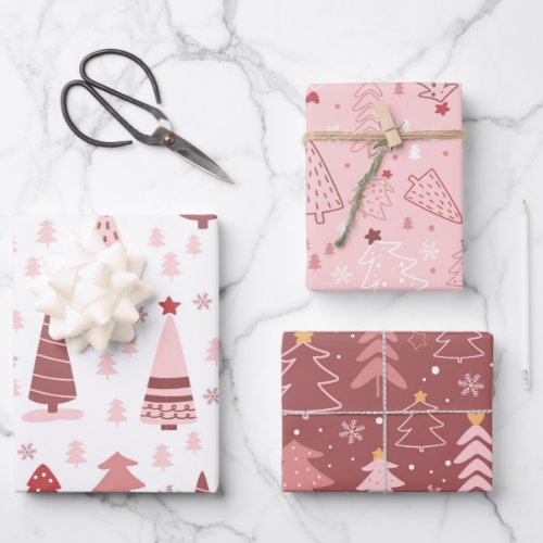 Pink Christmas Trees Wrapping Paper Sheets