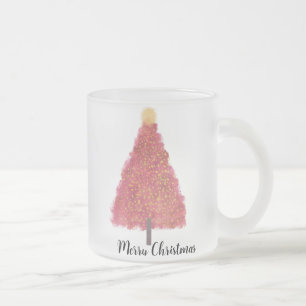 Pink christmas treewith glitter frosted glass coffee mug