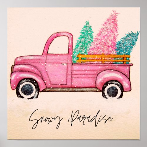 Pink Christmas Truck Poster