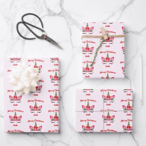Pink Christmas Unicorn Custom Present Gift Wrapping Paper Sheets
