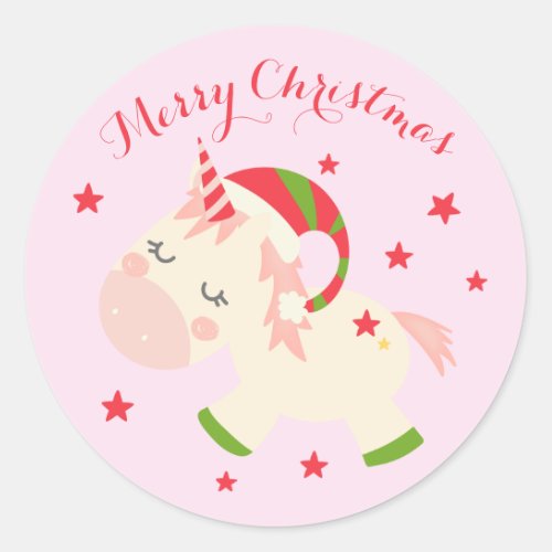 Pink Christmas Unicorn Holiday Personalized Classic Round Sticker