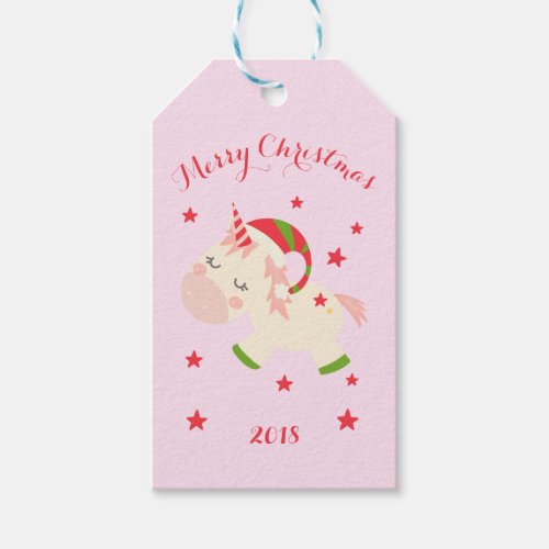 Pink Christmas Unicorn Holiday Personalized Gift Tags