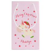 Pink Christmas Unicorn Holiday Personalized Small Gift Bag (Back)