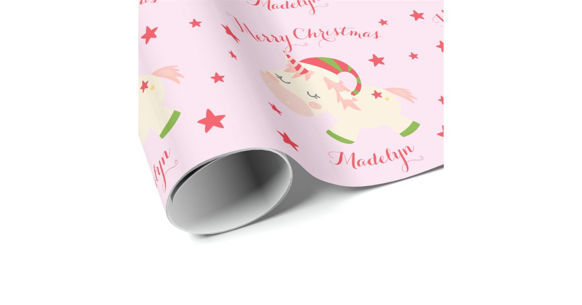 Pink Christmas Unicorn Holiday Personalized Wrapping Paper