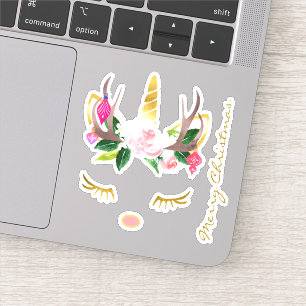 Pink Christmas Unicorn Lashes Antlers and Nose Sticker