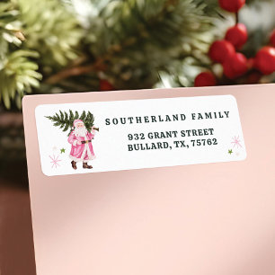 Pink Christmas Vintage Santa Claus Farm Fresh Tree Label