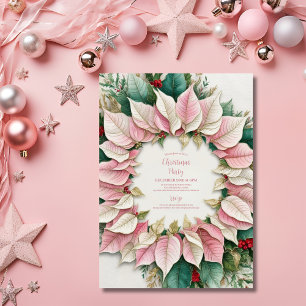 Pink Christmas Winter Elegant Poinsettia Party Invitation