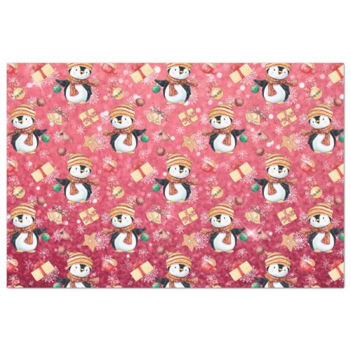 Pink Christmas Winter Penguins Snowflakes for Kids Tissue Paper