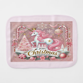 Pink Christmas Wonderland Unicorn Baby Burp Cloth