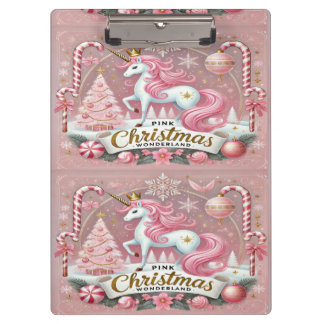 Pink Christmas Wonderland Unicorn Clipboard