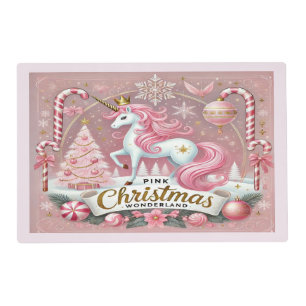 Pink Christmas Wonderland Unicorn Placemat