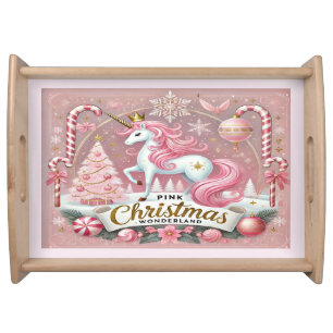 Pink Christmas Wonderland Unicorn Serving Tray