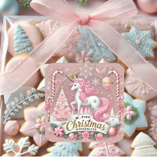 Pink Christmas Wonderland Unicorn Square Sticker
