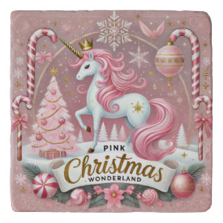 Pink Christmas Wonderland Unicorn Trivet