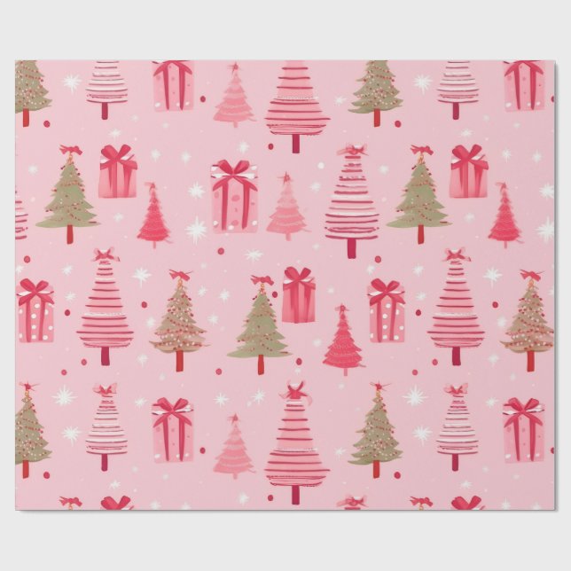 Pink Christmas Wrapping Paper (Flat)