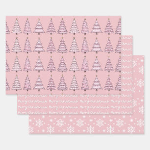 Pink Christmas Wrapping Paper Set of 3