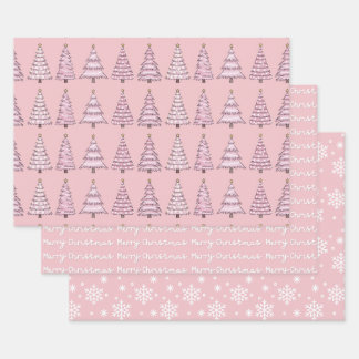 Pink Christmas Wrapping Paper Set of 3