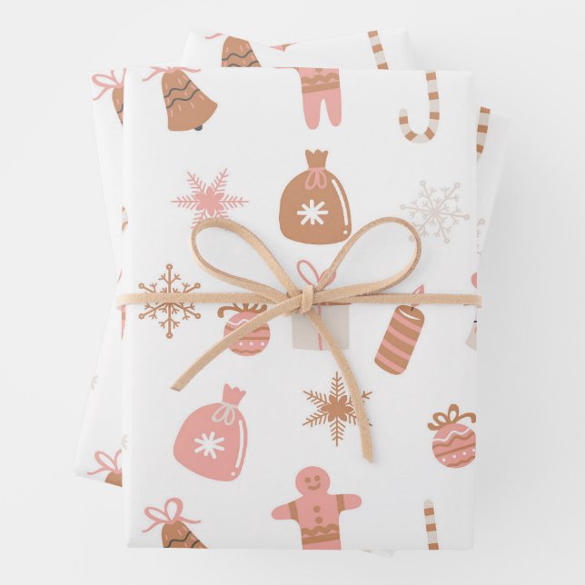  Pink  Christmas Wrapping Paper Sheets (In situ)