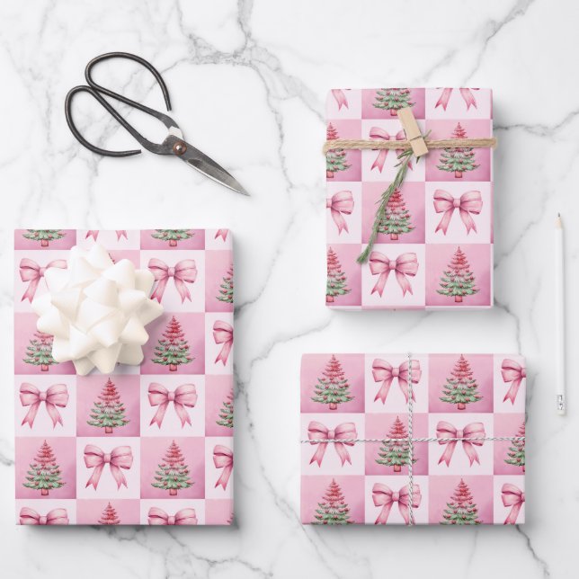 Pink Christmas Wrapping Paper Sheets (Front)