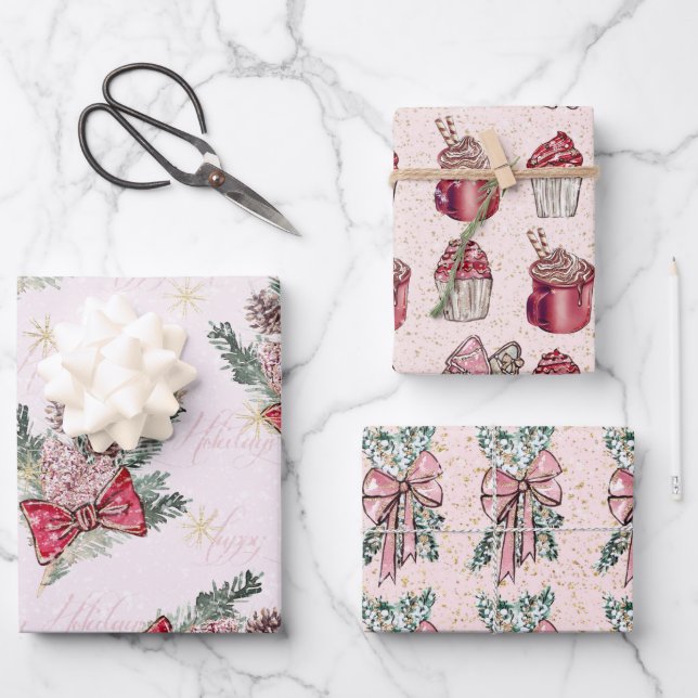 Pink Christmas Wrapping Paper Sheets (Front)