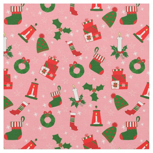 pink christmas wreath holly fabric