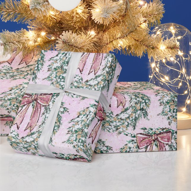 Pink Christmas Wreath Wrapping Paper (Holidays)